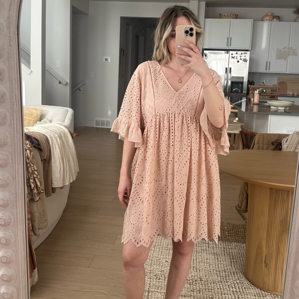 Anthropologie baby pink eyelet dress